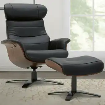 Costco Gilman Creek Karma Black Leather Swivel Chair with Ottoman offer