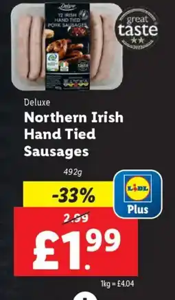 Lidl Deluxe Northern Irish Hand Tied Sausages offer