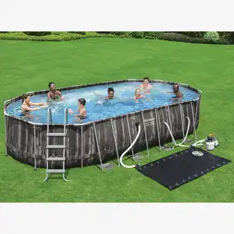 Costco Bestway 22 x 12 ft Power Steel Oval Frame Pool with Sand Filter Pump, Solar Powered Pool Pad and Cover offer