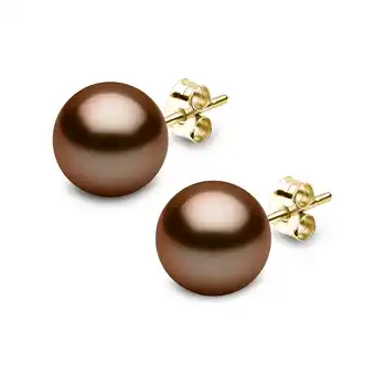 Costco 10-11mm Treated Tahitian Chocolate Brown Pearl Stud Earrings, 18ct Yellow Gold offer