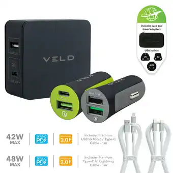Costco VELD Super-Fast Max 42W 2 Port Travel Charger, 2 port Car Charger with Lightening or USB to Micro/Type-C Cable offer