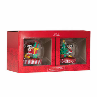 Costco 4 Inches (12.3cm) Disney Mickey & Minnie Snow Globe Christmas Tree Ornaments - 2 Pack offer