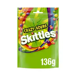 Iceland Skittles Vegan Chewy Crazy Sour Sweets Fruit Flavoured Pouch Bag 136g offer
