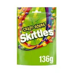 Iceland Skittles Vegan Chewy Crazy Sour Sweets Fruit Flavoured Pouch Bag 136g offer