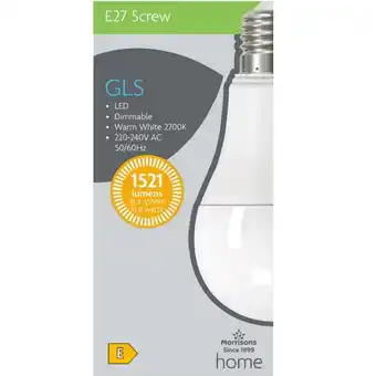 Morrisons Morrisons LED GLS A60 1521 Lumens 13.6W ES Dimmable offer