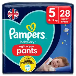 Morrisons Pampers Baby-Dry Night Nappy Pants Size 5, 28 Night Nappies Essential Pack offer