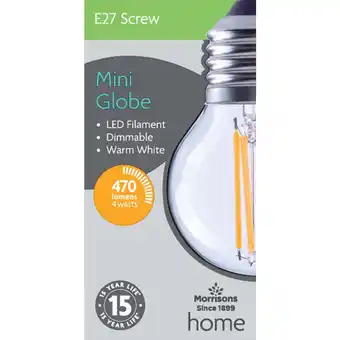 Morrisons Morrisons LED Mini Globe 470 Lumens ES 4W Dimmable Light Bulb offer