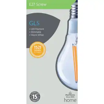 Morrisons Morrisons LED Filament GLS 1521 Lumens ES 12W Light Bulb offer