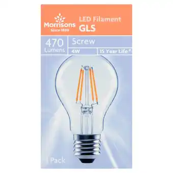 Morrisons Morrisons LED GLS Filament 470 Lumens 4W ES Light Bulb offer