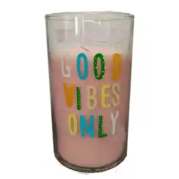 Morrisons Nutmeg Home Pink Joyful Slogan Glass Pillar Candle offer