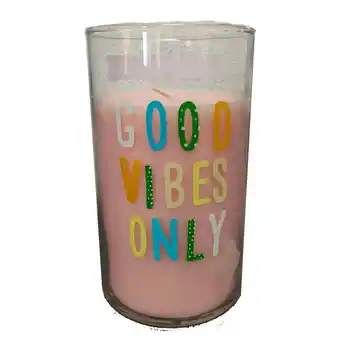 Morrisons Nutmeg Home Pink Joyful Slogan Glass Pillar Candle offer