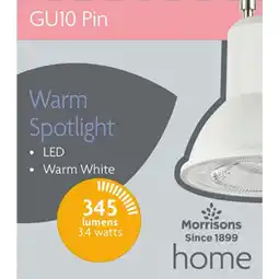 Morrisons Morrisons LED Gu10 Warm White 2700K 3.4W Light Bulb offer