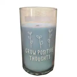 Morrisons Nutmeg Home Blue Joyful Slogan Glass Pillar Candle offer