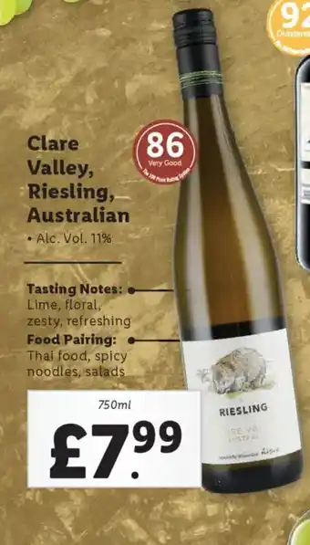 Lidl Clare Valley, Riesling, Australian offer