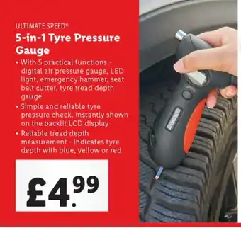 Lidl ULTIMATE SPEED® 5-in-1 Tyre Pressure Gauge offer