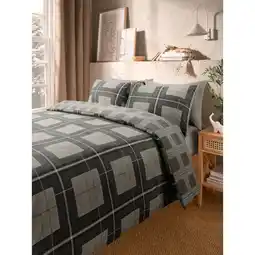 Asda George Home Dark Grey Check Reversible Duvet Set - King offer