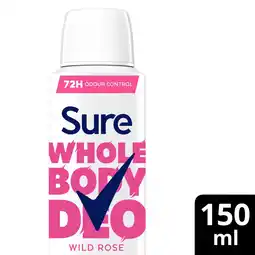 Morrisons Sure Women Wild Rose Whole Body Deodorant Spray 72h Odour Control 150ml offer