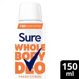 Morrisons Sure Women Fresh Citrus Whole Body Deodorant Spray 72h Odour Control 150ml offer