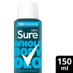 Morrisons Sure Men Ocean Rush Whole Body Deodorant Spray 72h Odour Control 150ml offer