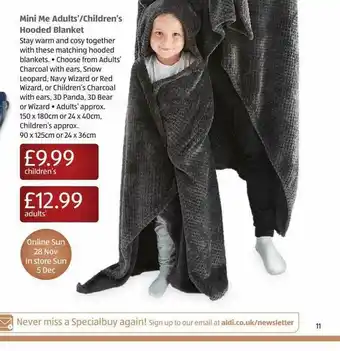 Aldi Mini Me Adults' Children's Hooded Blanket offer