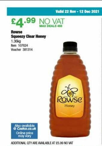 Costco Rowse Squeezy Clear Honey offer