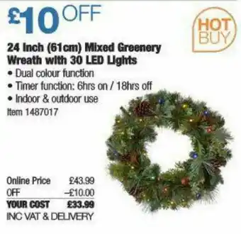Costco 24 Inch 61 Cm Mixed Greenery Wreath With 30 Led Lights offer