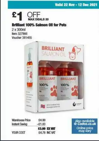 Costco Brillant 100% Salmon Oil For Pets offer