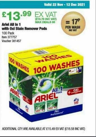 Costco Ariel All In 1 With Oxi Stain Remover Pods offer