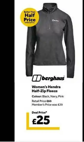 GO Outdoors Women's Hendra Half-zip Fleece Berghaus offer