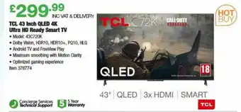 Costco Tcl 43 Inch Qled 4k Ultr Hd Ready Smart Tv offer