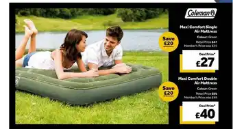 GO Outdoors Maxi Comfort Single Air Mattress Maxi Comfort Double Air Mattress Coleman offer