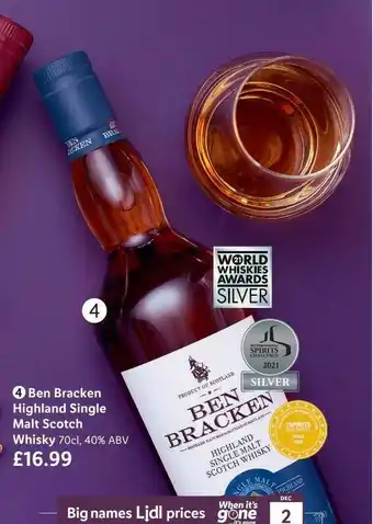 Lidl Ben Bracken Highland Single Malt Scotch Whisky offer