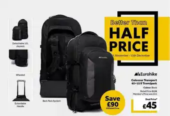 GO Outdoors Eurohike Colossus Transport 65+15 Ii Travelpack offer