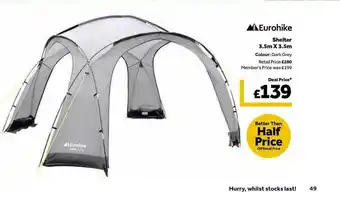 GO Outdoors Eurohike Shelter 3.5m X 3.5m offer