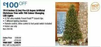 Costco 7ft 6 Inches 2.3m Pre-lit Aspen Artificial Christmas Tree With 700 Colour Changing Led Lights offer