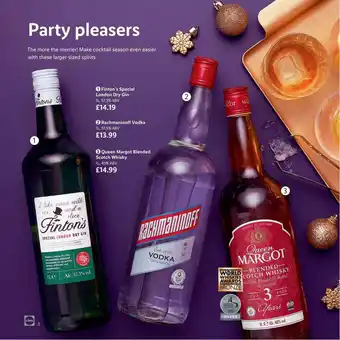 Lidl Finton's Special London Dry Gin, Rachmaninoff Vodka, Queen Margot Blended Scotch Whisky offer