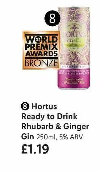 Lidl Hortus Ready To Drink Rhubarb & Ginger Gin offer