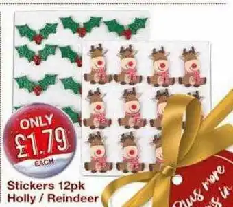 Poundstretcher Stickers 12pk Holly Reindeer offer