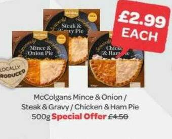Spar Mccolgans Mince & Onion Steak & Gravy Chicken & Ham Pie offer
