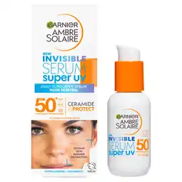 Asda Garnier Ambre Solaire SPF 50+ Super UV Invisible Serum Moisturiser for Face 30ml offer