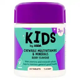 Asda ASDA Kids Chewable Multivitamins & Minerals Berry Flavour 60 Tablets 3y+ offer