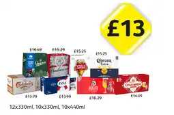 Londis Staropramen, Budweiser, Stella Artois, Corona, Carlsberg Export, Kronenbourg, Madri, Cruzcampo offer