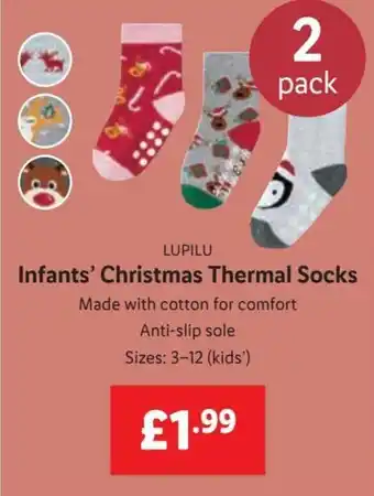 Lidl Infants Christmas Thermal Socks offer