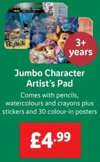 Lidl Jumbo Character Artist's Pad offer