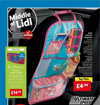Lidl Back Seat Car Organiser Or Lexibook Character Games Console offer