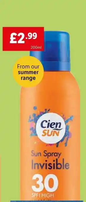 Lidl Cien Sun Spray Invisible 30SPF High offer
