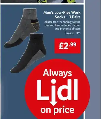 Lidl Men's Low-Rise Work Socks - 3 Pairs offer