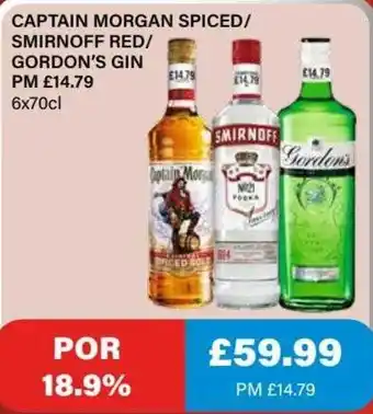 Bestway Captain Morgan Spiced/ Smirnoff Red/ Gordon's Gin offer