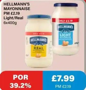 Bestway Hellmann's Maionese Light/Real 6 x 400g offer