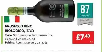 Lidl Prosecco Vino Biologico Italy offer